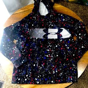 Under Armor YXL Hoodie, black with paint splatter looking pattern